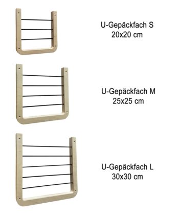 U-Gepäckfach, Ablagefach, flexibles Staufach für Camper und Wohnmobile, handgefertigt aus Birke-Multiplex, einfache Montage, langlebig, austauschbare Expanderseile