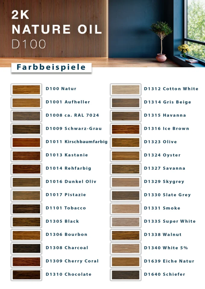 JRD 2k Nature Öl verschiedene Farben für Camper und Van Farbtabelle