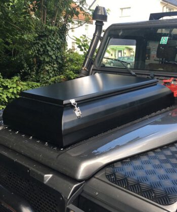 Motorhauben-Staubox Defender TDI/TD5 Aluminiumblech Stauraum Spritzwasserdicht