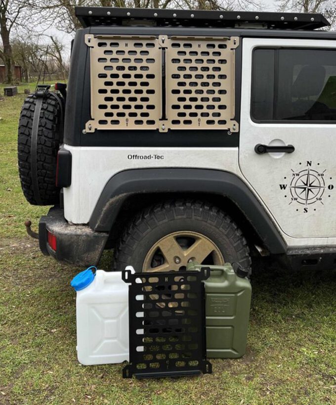 Kanisterhalter für Land Rover Defender, 20L-Kanisterhalterung, Aluminium, pulverbeschichtet, stapelbare Montageplatte, Airlineschiene, Offroad-Zubehör