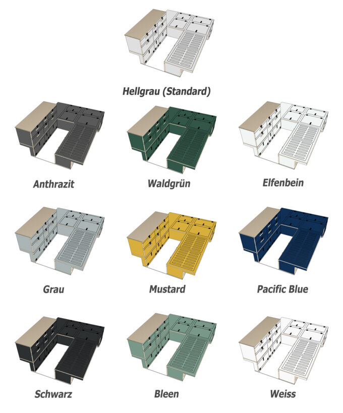 BoXplorer D110 Defender 110 SW Camper Ausbau-Modul, Modulausbau, Camper Box, Selbstausbau Set, DIY Innenausbau, Camper selbst ausbauen, Farbtabelle