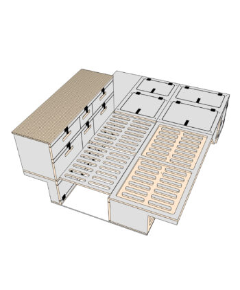 BoXplorer D110 Defender 110 SW Camper Ausbau-Modul, Modulausbau, Camper Box, Selbstausbau Set, DIY Innenausbau, Camper selbst ausbauen, Living, Hellgrau, Titelbild, Liegefläche