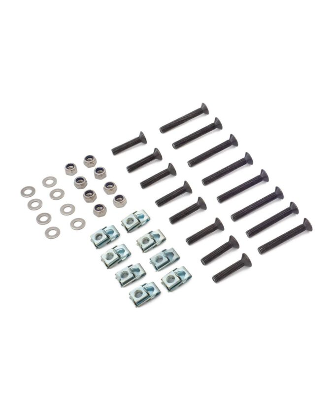 Defender Türscharniere, Defender Scharniere, Montagekit, Edelstahl, Schrauben, Muttern, Halteklammern, rostfrei, Komplettset, einfache Montage, Schwarz