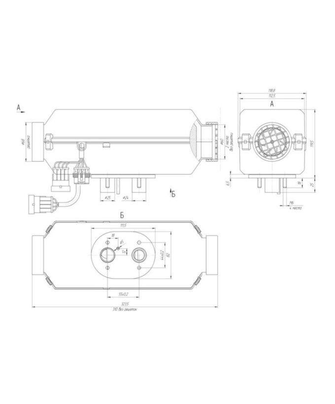 Diesel Standheizung, Dieselheizung, Standheizung für Diesel, Diesel-Heizung, Dieselstandheizung, 12 V Diesel Standheizung, 2 KW Diesel Standheizung, Höhenkit, Komplettset, Camper, Boot, Zeichnung, Masse