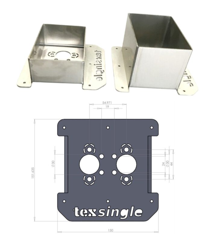 Einbauflansch für Standheizung, Einbauflansch, Einbauflansch für Luftheizungen, Einbauflansch für Autoterm Air Planar 2D, Edelstahl, rechteckiger Ausschnitt, Zeichnung, Masse