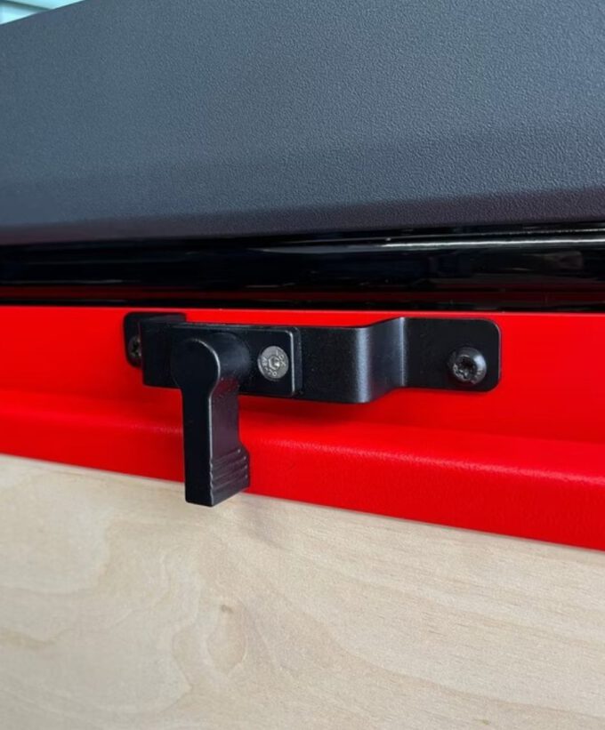 Klapptisch für Grenadier-Geländewagen, Grenadier Hecktür-Tisch, Küchenboard, Außenküche, Offroad-Kitchen, pulverbeschichtet, mit Staufach und ausziehbarer Arbeitsfläche, Drehriegel-Verschluss