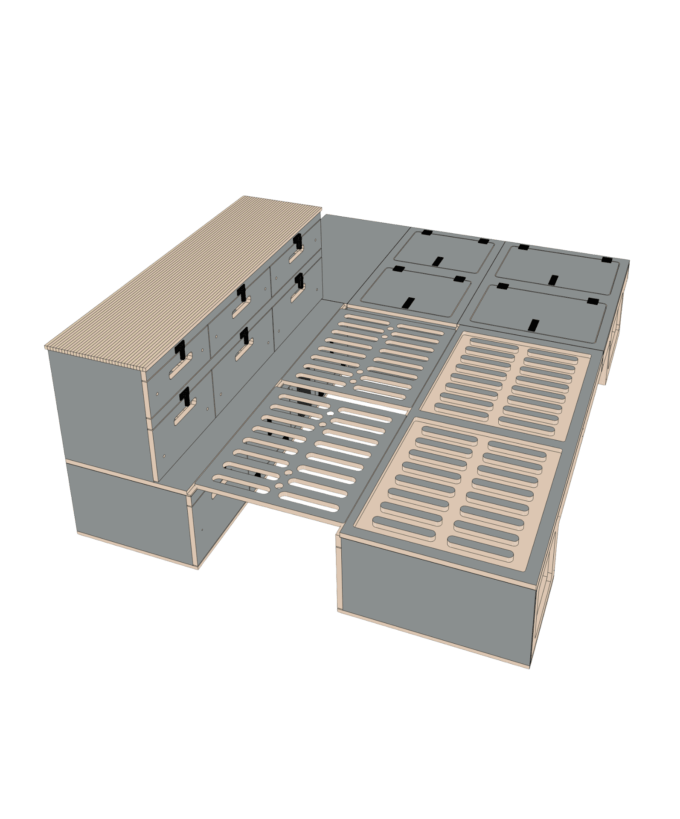 BoXplorer LC78 Land Cruiser 78 Camper Ausbau Modul Modulausbau Camper Box Selbstausbau Set DIY Toyota Innenausbau Camper selbst ausbauen Living Sleeping